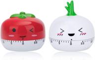 🍅 peinat kitchen timer – 60-minutes mechanical timer with cute vegetable design – wind up timer, no batteries needed – compact size, manual cooking timer - 360 degree rotating timer in white garlic and red tomatoes logo