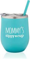 sassycups mommy's sippy cup - stainless steel stemless wine tumbler with straw - 🍷 funny wine glass tumbler for mom-to-be - mommy tumbler, new mom - 12 ounce, mint логотип