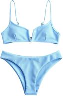 👙 zaful solid swimsuit with padded v-wire cami two-piece set for women's clothing logo