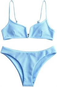 img 4 attached to 👙 ZAFUL Solid Swimsuit with Padded V-Wire Cami Two-Piece Set for Women's Clothing