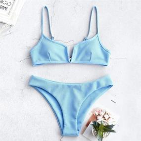 img 3 attached to 👙 ZAFUL Solid Swimsuit with Padded V-Wire Cami Two-Piece Set for Women's Clothing