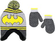 🦇 knit batman cold weather hat and mitten set for toddler boys, dc comics, 2-4t logo