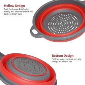 img 2 attached to Space-Saver Silicone Colander: Collapsible Strainer with Handles, 2 Quart Round Kitchen Collander for Pasta, Vegetables, Fruits - Dishwasher Safe (Red)