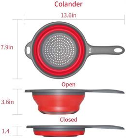 img 3 attached to Space-Saver Silicone Colander: Collapsible Strainer with Handles, 2 Quart Round Kitchen Collander for Pasta, Vegetables, Fruits - Dishwasher Safe (Red)