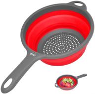 space-saver silicone colander: collapsible strainer with handles, 2 quart round kitchen collander for pasta, vegetables, fruits - dishwasher safe (red) logo