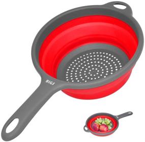 img 4 attached to Space-Saver Silicone Colander: Collapsible Strainer with Handles, 2 Quart Round Kitchen Collander for Pasta, Vegetables, Fruits - Dishwasher Safe (Red)