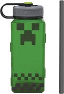 🥤 zak designs 36oz durable plastic water rugged sports bottle - minecraft creeper edition with carry strap, wide chug opening & reusable straw logo