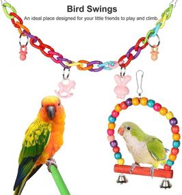 img 1 attached to 🦜 Colorful Hanging Hammock Bell Swing Toys for Small Parakeets, Conures, Cockatiels, Macaws, Finches, and Love Birds - 13 Pack Bird Parrot Chewing Climbing Toys by SUNJOYCO