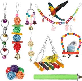 img 4 attached to 🦜 Colorful Hanging Hammock Bell Swing Toys for Small Parakeets, Conures, Cockatiels, Macaws, Finches, and Love Birds - 13 Pack Bird Parrot Chewing Climbing Toys by SUNJOYCO