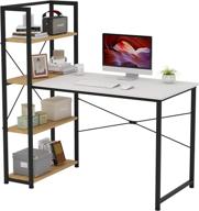 🖥️ compact reversible computer desk with 4 storage shelves - ideal for home office & study - 39 inch - light walnut brown+white logo