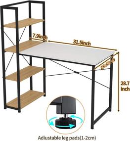 img 1 attached to 🖥️ Compact Reversible Computer Desk with 4 Storage Shelves - Ideal for Home Office & Study - 39 inch - Light Walnut Brown+White