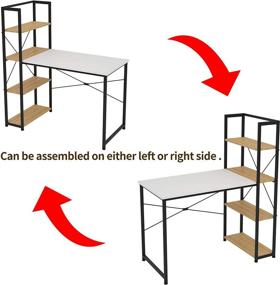 img 2 attached to 🖥️ Compact Reversible Computer Desk with 4 Storage Shelves - Ideal for Home Office & Study - 39 inch - Light Walnut Brown+White