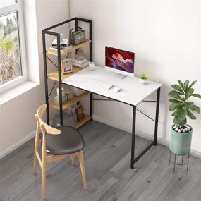 img 3 attached to 🖥️ Compact Reversible Computer Desk with 4 Storage Shelves - Ideal for Home Office & Study - 39 inch - Light Walnut Brown+White