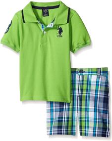 img 2 attached to 👕 U.S. Polo Assn. Boys' 2 Piece Big Pony Solid Pique Polo Shirt and Plaid Shorts
