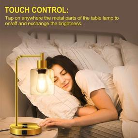 img 2 attached to Qimh Industrial Touch Control Table Lamp: 3-Way Dimmable Bedside Lamp with USB Ports, AC Outlets and Glass Lampshade - Perfect for Bedroom, Office (Gold)