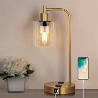 qimh industrial touch control table lamp: 3-way dimmable bedside lamp with usb ports, ac outlets and glass lampshade - perfect for bedroom, office (gold) логотип