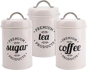 img 4 attached to 🏺 Hedume Set of 3 Airtight Canisters with Lids - Coffee, Tea, Sugar Containers, Decorative Metal Kitchen Canister Jars for Food Storage