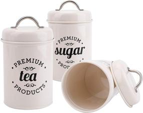 img 3 attached to 🏺 Hedume Set of 3 Airtight Canisters with Lids - Coffee, Tea, Sugar Containers, Decorative Metal Kitchen Canister Jars for Food Storage