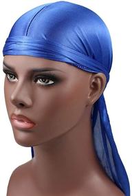 img 2 attached to 🧢 Silk Durag with Long Straps - Men's Bandanas for Stylish Headwear and Waves Cap