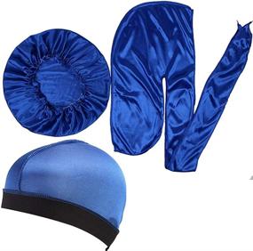 img 3 attached to 🧢 Silk Durag with Long Straps - Men's Bandanas for Stylish Headwear and Waves Cap