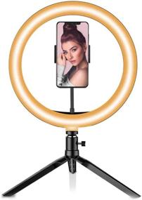 img 4 attached to 📸 10-Inch LED Selfie Ring Light with Tripod Stand, Phone Holder, and Remote Control - 5500K 120 Bulbs Dimmable Beauty Ringlight. Shoot with 3 Light Modes & 10 Brightness Level for YouTube, Live Stream, Makeup