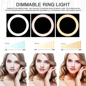 img 3 attached to 📸 10-Inch LED Selfie Ring Light with Tripod Stand, Phone Holder, and Remote Control - 5500K 120 Bulbs Dimmable Beauty Ringlight. Shoot with 3 Light Modes & 10 Brightness Level for YouTube, Live Stream, Makeup