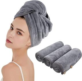 img 4 attached to 3-Pack Gray Hair Turban for Women - KinHwa Microfiber Hair Towel Wrap, Easy Twist, Super Absorbent and Ultra Soft for Drying Wet Hair