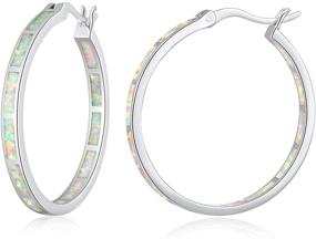 img 4 attached to 🌈 FEELDAN 14K Gold Plated Created Opal Large Hoop Earrings with Enhanced SEO