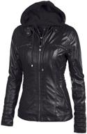 qzunique women's faux leather zipper motorcycle bomber biker jacket with detachable hood logo
