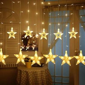 img 2 attached to 138 LED 12 Stars Remote Star Curtain Lights - Plug in Window Curtain String Lights with ⭐️ 8 Flashing Modes - Christmas, Wedding, Bedroom, Party, Birthday Decoration - 7.3ft W, 3.3ft H - Warm White