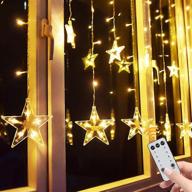 138 led 12 stars remote star curtain lights - plug in window curtain string lights with ⭐️ 8 flashing modes - christmas, wedding, bedroom, party, birthday decoration - 7.3ft w, 3.3ft h - warm white логотип