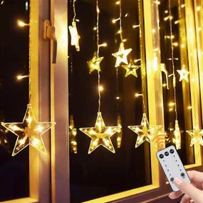 img 4 attached to 138 LED 12 Stars Remote Star Curtain Lights - Plug in Window Curtain String Lights with ⭐️ 8 Flashing Modes - Christmas, Wedding, Bedroom, Party, Birthday Decoration - 7.3ft W, 3.3ft H - Warm White