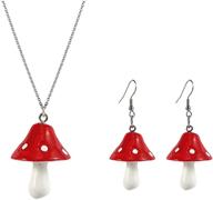 handmade gummy mushroom necklace set - cute colorful mushroom dangling earrings, rainbow colored 3d vegetables jewelry chains for women, girls, and daughters logo