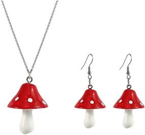 img 3 attached to Handmade Gummy Mushroom Necklace Set - Cute Colorful Mushroom Dangling Earrings, Rainbow Colored 3D Vegetables Jewelry Chains for Women, Girls, and Daughters