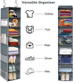 img 2 attached to 👒 8-Shelf Hanging Shoe Organizer with Side Pockets - Closet Organizer and Storage for Shoe Rack, Hat, Clothes, Handbag - Wider Design, 9" × 11.8" D × 48" H