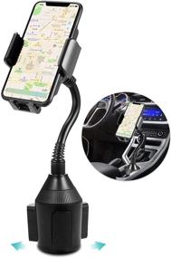 img 4 attached to 🚗 Universal Long Arm Car Cup Holder Cell Phone Mount for iPhone Xs/XR/Xs Max/X/8/7 Plus/Galaxy - Adjustable Goose Neck Cradle