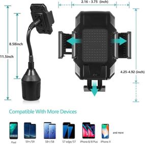 img 1 attached to 🚗 Universal Long Arm Car Cup Holder Cell Phone Mount for iPhone Xs/XR/Xs Max/X/8/7 Plus/Galaxy - Adjustable Goose Neck Cradle