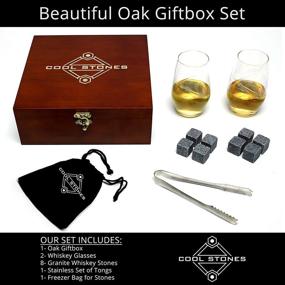 img 2 attached to Whiskey Gift Set with Cool Stones Whiskey Glass, 8 Granite Whiskey Stones, 2 Glasses, Tongs, and Oak Wood Box - Ideal Gift for Fathers, Brothers, Boyfriends on Anniversaries or Birthdays