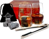 whiskey gift set with cool stones whiskey glass, 8 granite whiskey stones, 2 glasses, tongs, and oak wood box - ideal gift for fathers, brothers, boyfriends on anniversaries or birthdays logo