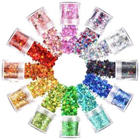 img 4 attached to ✨ Warmfits Chunky Holographic Glitters - 12 Colors, 120g - Face, Body, Eye, Hair, Nail Festival Glitter - Various Shapes: Stars, Hexagons, Hearts, Circles