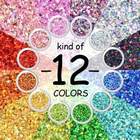 img 3 attached to ✨ Warmfits Chunky Holographic Glitters - 12 Colors, 120g - Face, Body, Eye, Hair, Nail Festival Glitter - Various Shapes: Stars, Hexagons, Hearts, Circles