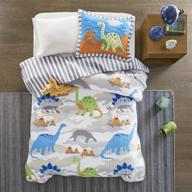 🦖 mi zone kids little foot full/queen bedding sets - boys quilt set in grey, blue, orange with dinosaur theme – 4 piece kids quilt for boys – quilt sets with cotton filling and ultra soft microfiber coverlet logo