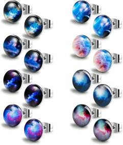 img 2 attached to Thunaraz 8 Pairs Unisex Stainless Steel Stud Earrings: Stellar Galaxy Astronomy Jewelry for Girls and Boys