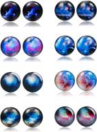 thunaraz 8 pairs unisex stainless steel stud earrings: stellar galaxy astronomy jewelry for girls and boys logo