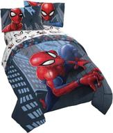 🕷️ experience the ultimate marvel adventure with jay franco spiderman crawl 5 piece queen bed set - reversible comforter & sheet set bedding - super soft fade resistant microfiber (official marvel product) logo