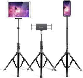 img 4 attached to 📱 EliteHood Metal iPad Tripod Stand - Adjustable Floor Stand for iPhone iPad Pro 12.9, 11, iPad Air, Mini, Kindle, and More - Black
