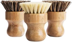 img 1 attached to Bamboo Round Palm Pot Brush Set - 3 Pack Mini Dish Brush with Union Fiber and Tampico Fiber, Durable Scrubber Cleaning Kit for Efficiently Cleaning Pots, Pans, and Vegetables