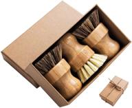 bamboo round palm pot brush set - 3 pack mini dish brush with union fiber and tampico fiber, durable scrubber cleaning kit for efficiently cleaning pots, pans, and vegetables logo