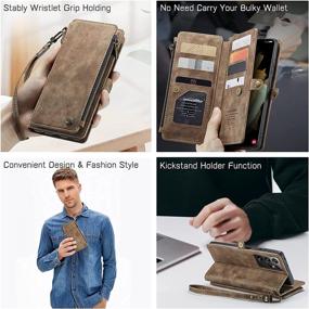 img 2 attached to 📱 Defencase Samsung Galaxy S21 Ultra Wallet Case - Durable PU Leather Magnetic Flip with Lanyard Strap, Wristlet, Zipper, Card Holder Phone Case for Galaxy S21 Ultra (Brown)