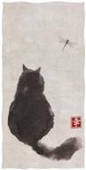 🐱 naanle fluffy black cat watching dragonfly on vintage paper - traditional japanese ink painting soft bath towel, absorbent hand towels, multipurpose for bathroom, hotel, gym, and spa - size 30"x15 logo